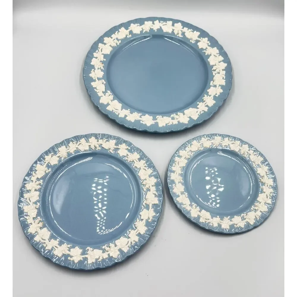 Wedgwood Embossed Queens Ware 3pc Dinner Salad Dessert Plates United Kingdom